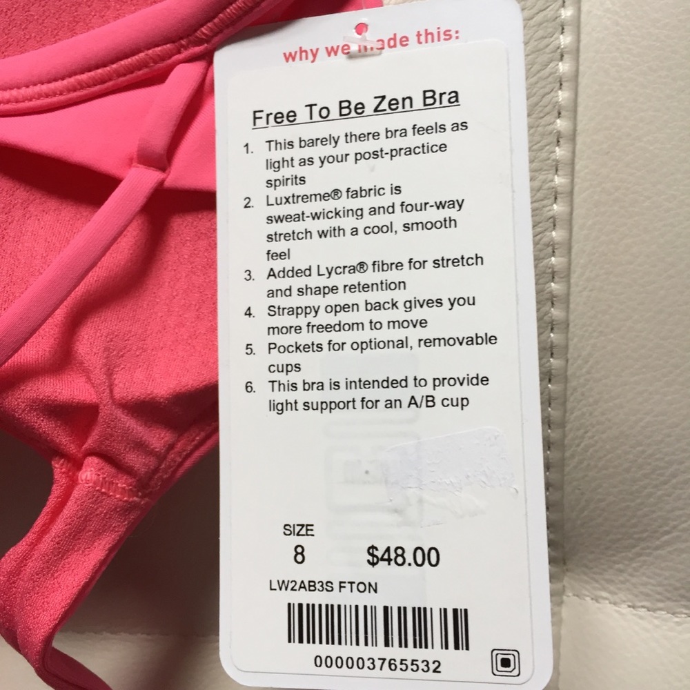 NWT FTON LULULEMON FREE TO BE ZEN BRA - Size 12 - Picture 3 of 7